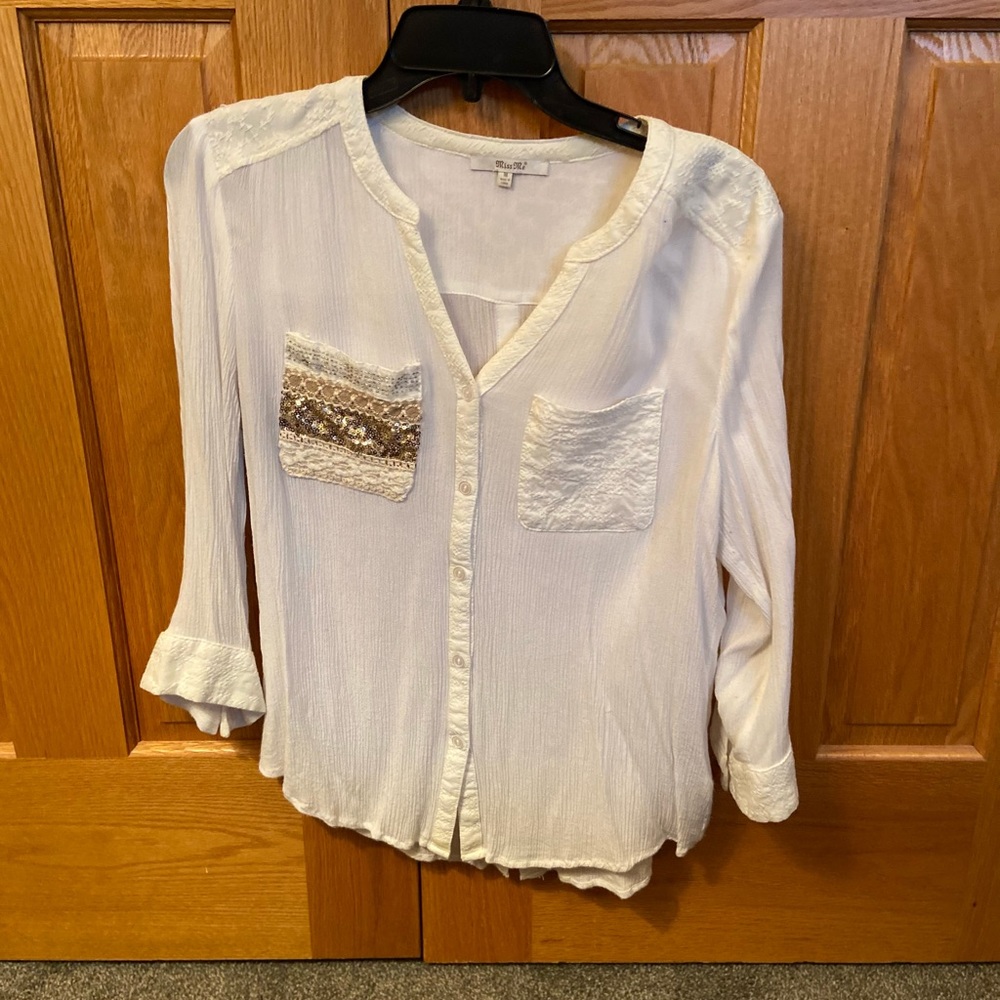 Miss Me button up sequin blouse